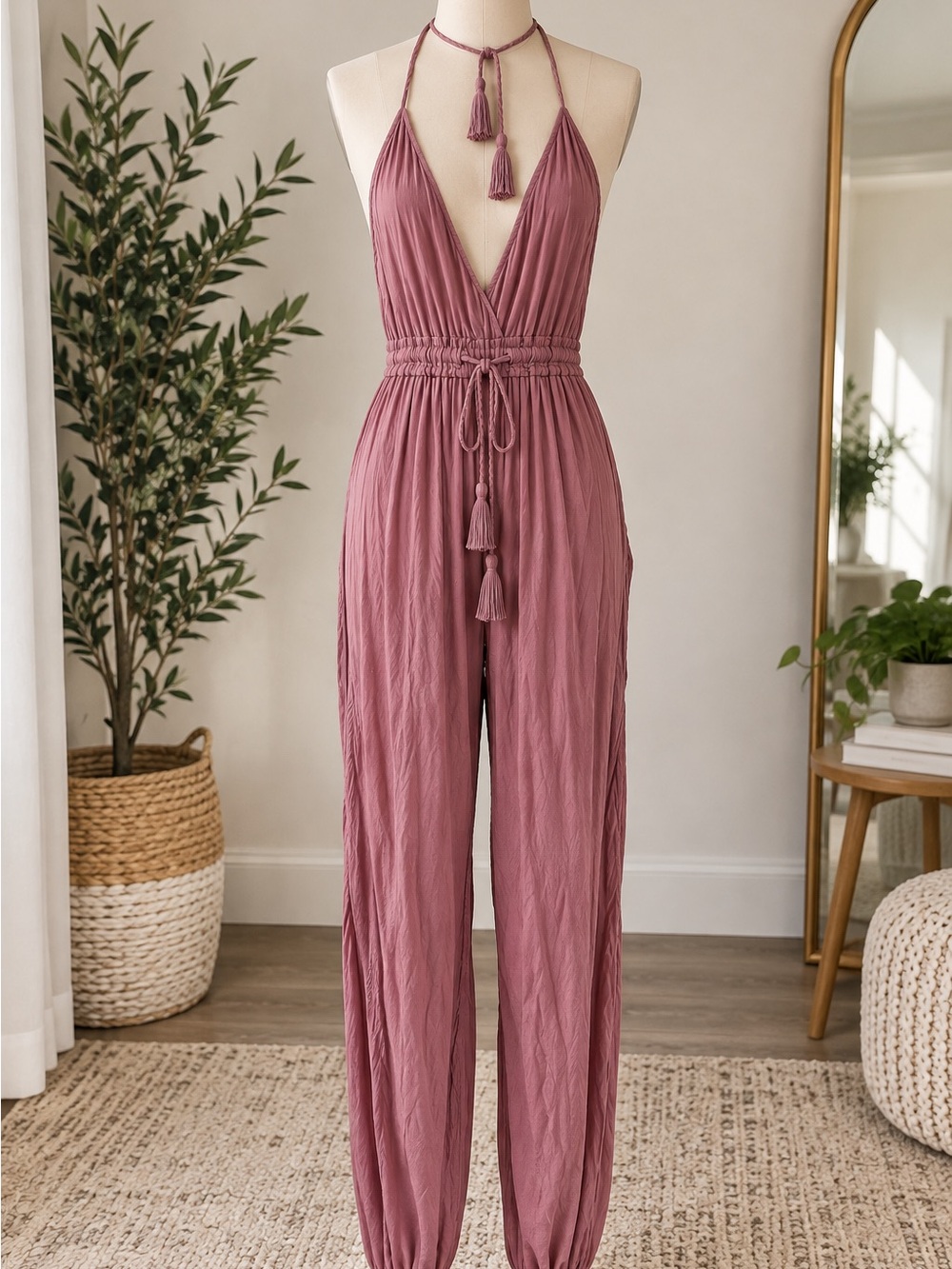 Fashion Nova Mauve Halter Harem Jumpsuit Size S